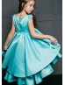 Sea Blue Satin Twirl Flower Girl Dress